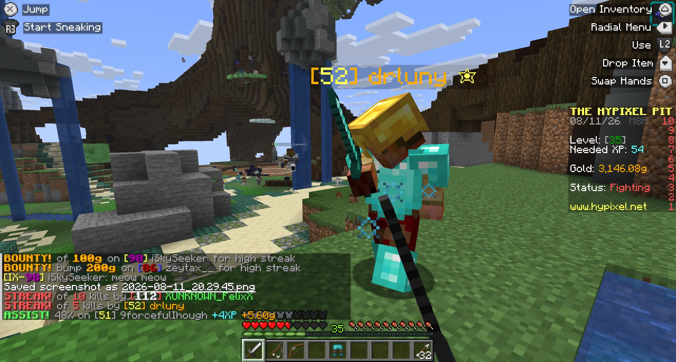 Fighting in Hypixel Pit with Controlify