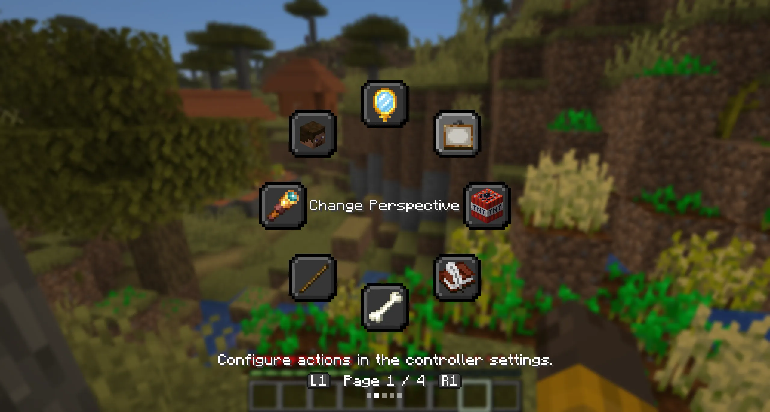 Controlify's radial menu open in Minecraft